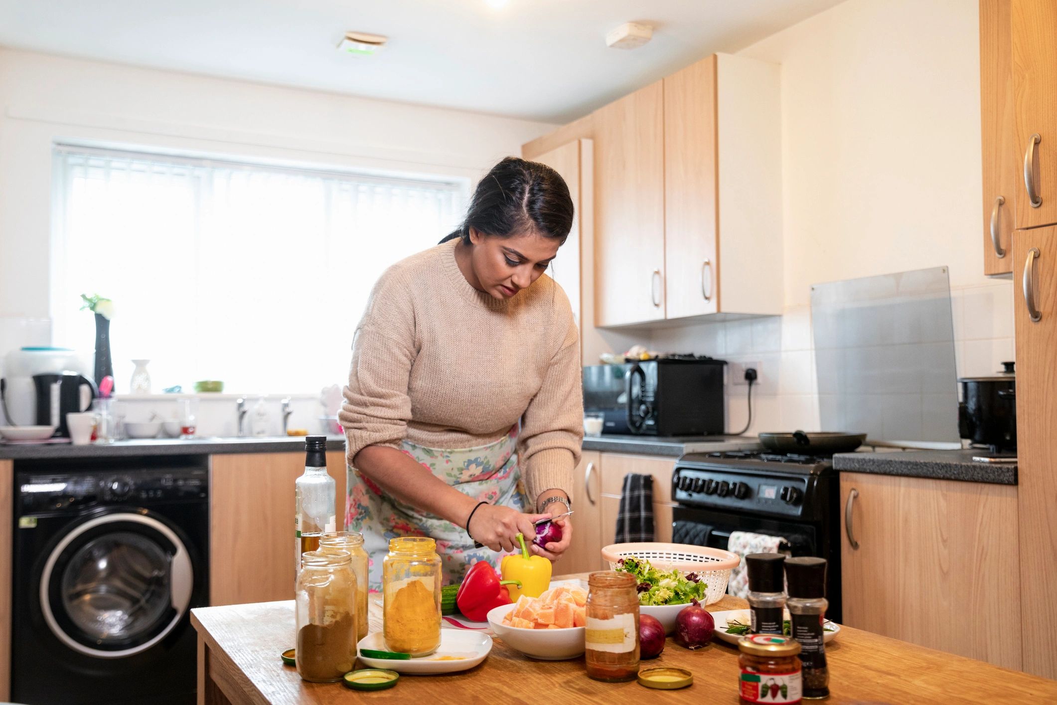 Happy client in a home kitchen setting