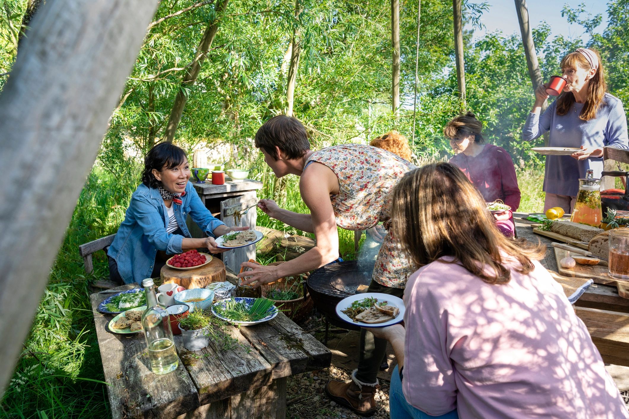 Group enjoying a catered corporate-style meal